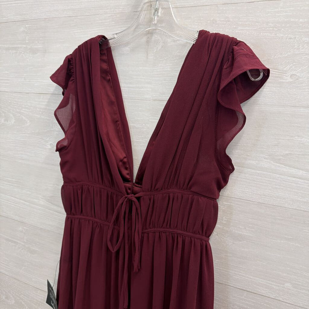 Lulus Burgundy Short Flutter Sleeve Long Formal Dress Medium