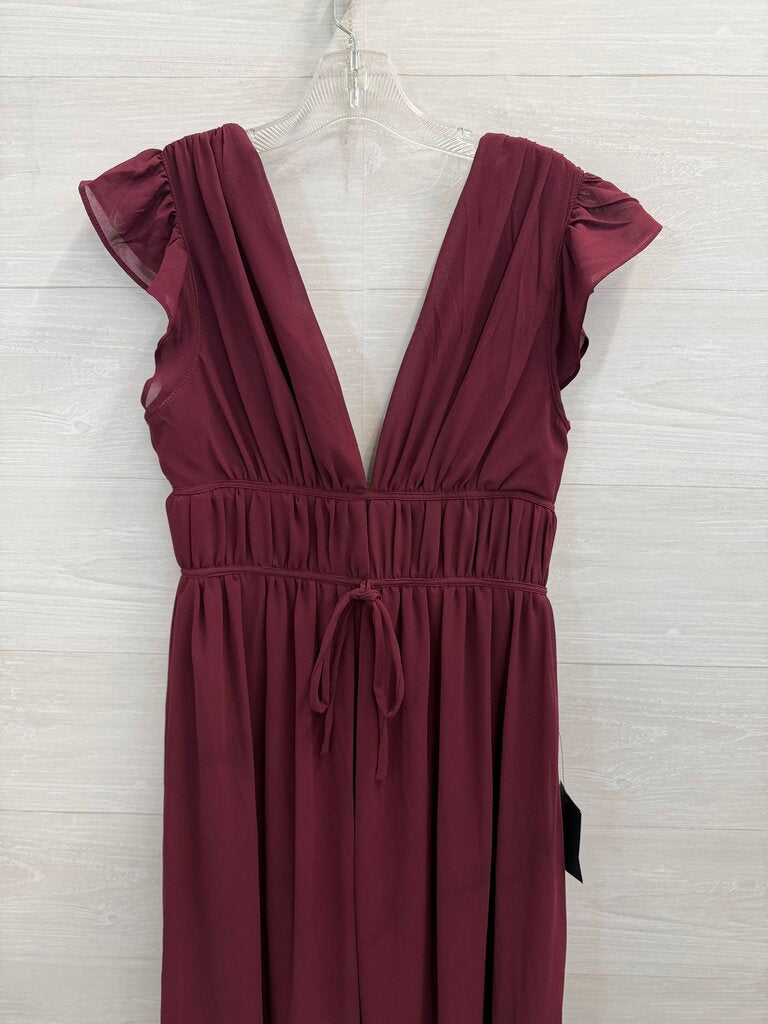 Lulus Burgundy Short Flutter Sleeve Long Formal Dress Medium