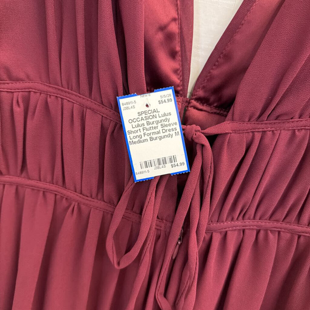 Lulus Burgundy Short Flutter Sleeve Long Formal Dress Medium