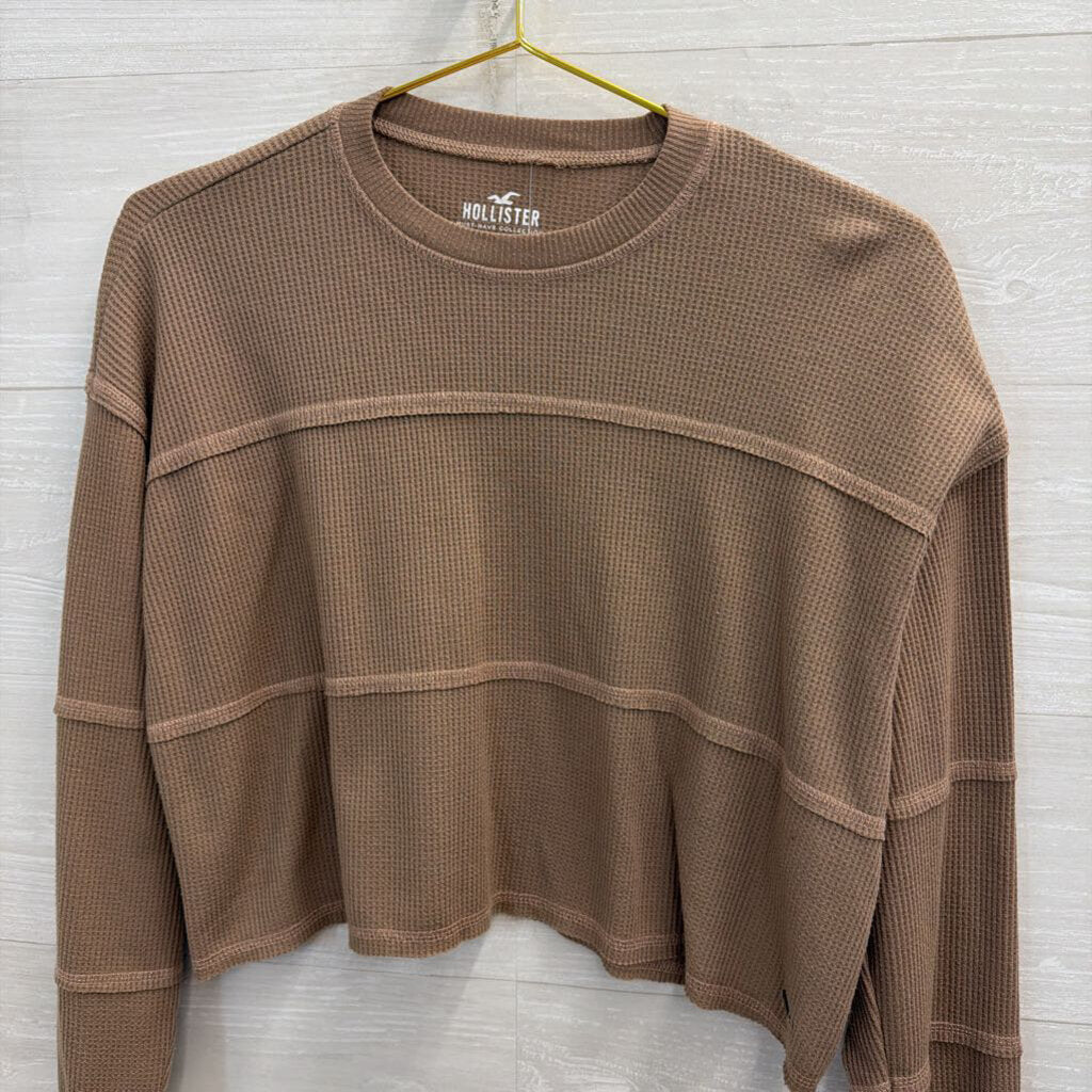 Hollister Brown Cropped Long Sleeve Top Extra Small
