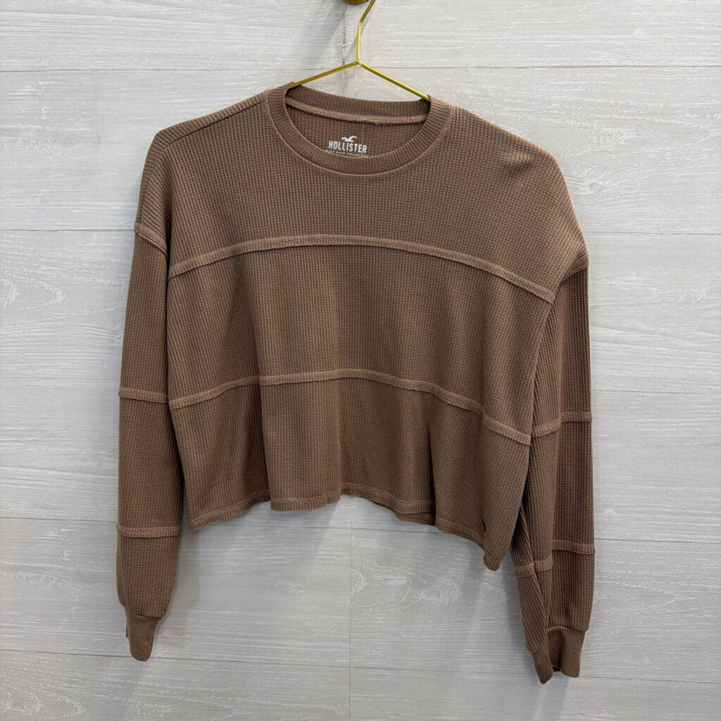 Hollister Brown Cropped Long Sleeve Top Extra Small