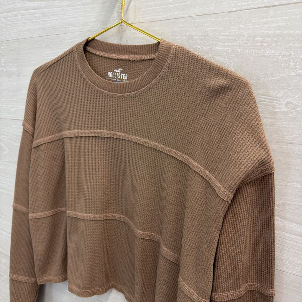 Hollister Brown Cropped Long Sleeve Top Extra Small