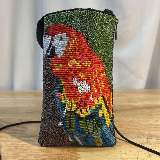 Bamboo Trading Company Black/ Multi Beaded Parrot Purse