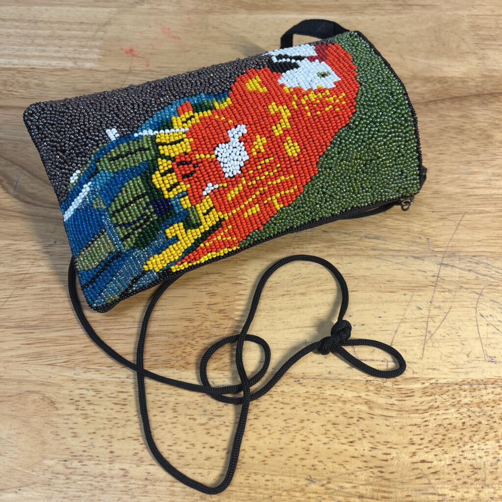 Bamboo Trading Company Black/ Multi Beaded Parrot Purse