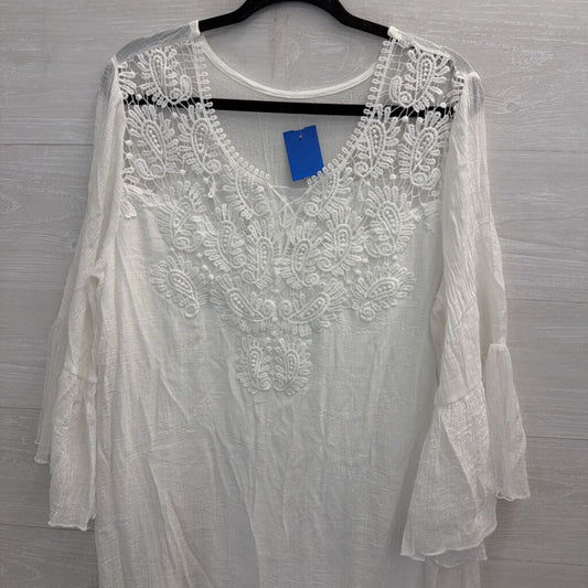 White Crochet Lace Detail Long Sleeve Dress Large