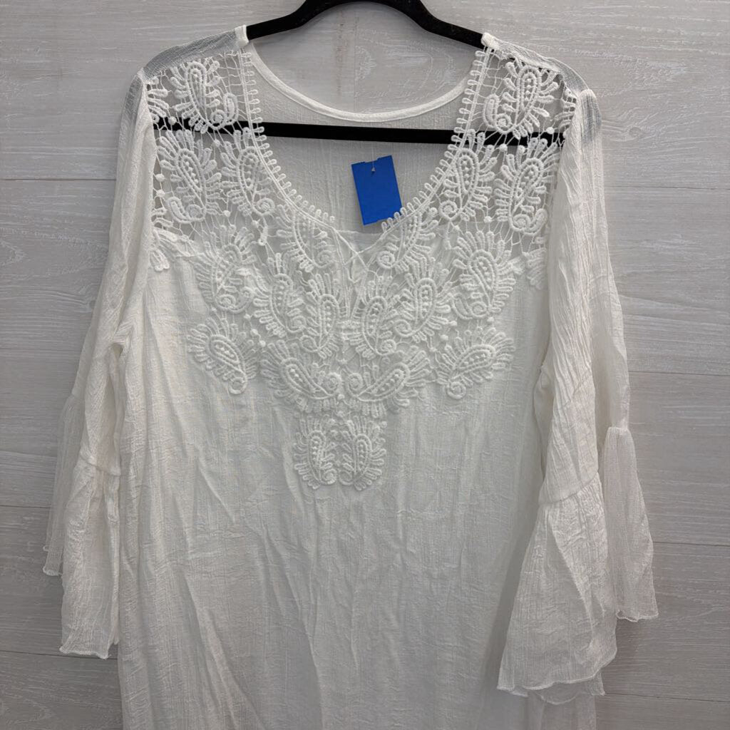 White Crochet Lace Detail Long Sleeve Dress Large