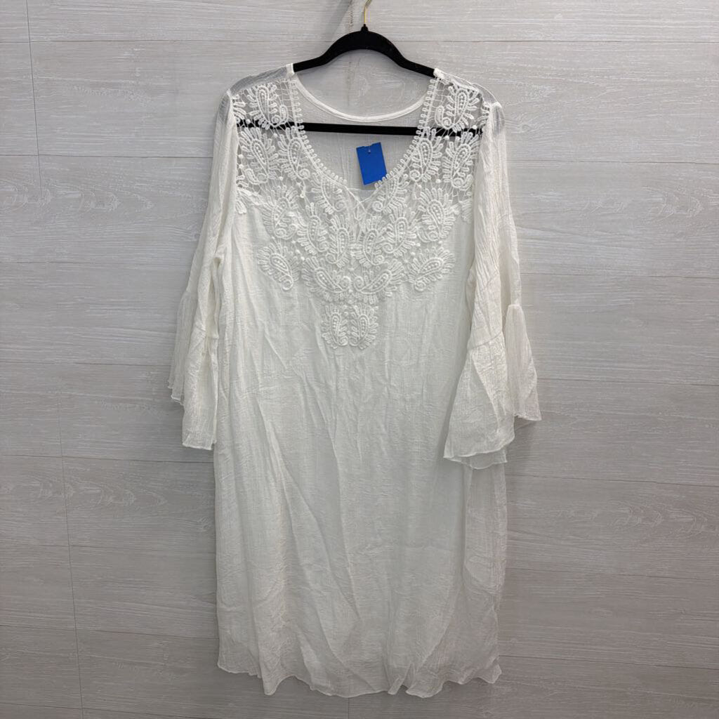 White Crochet Lace Detail Long Sleeve Dress Large
