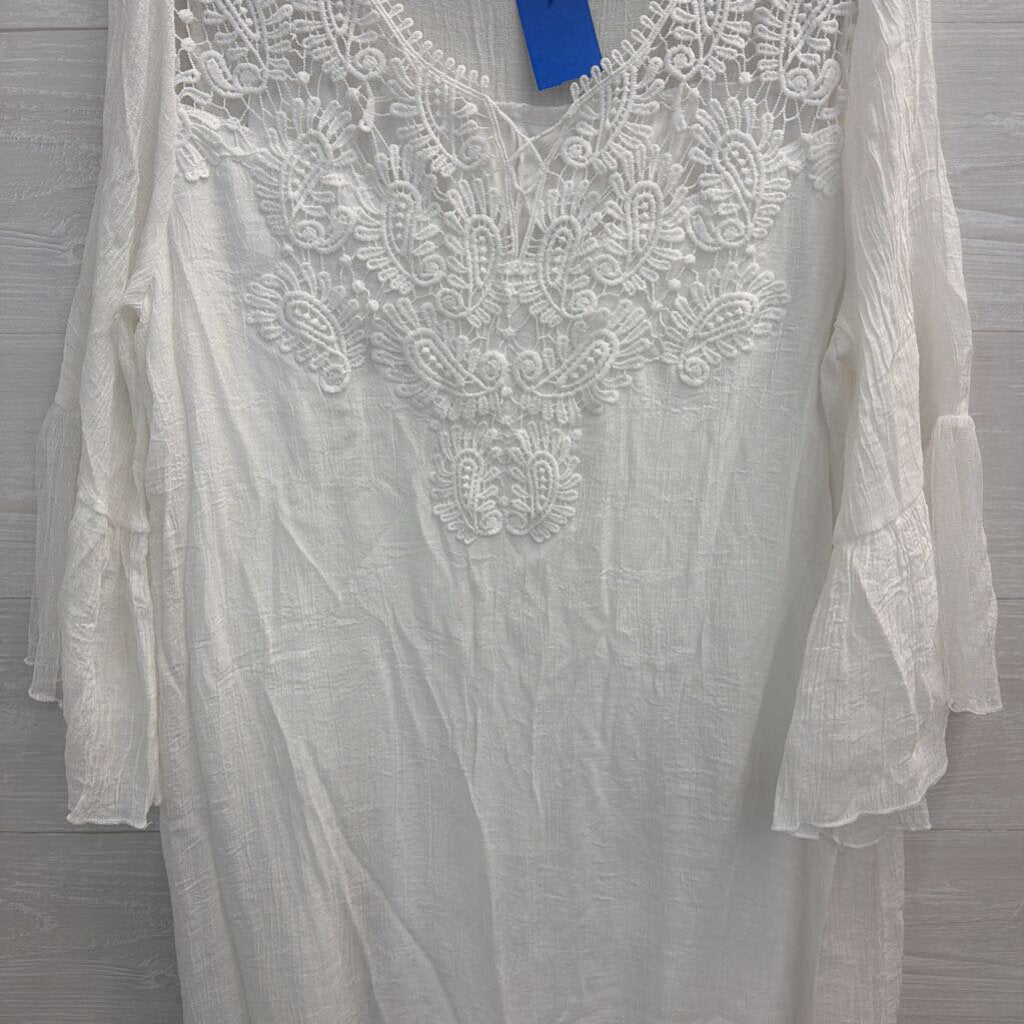 White Crochet Lace Detail Long Sleeve Dress Large