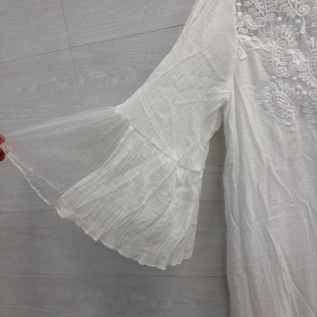 White Crochet Lace Detail Long Sleeve Dress Large