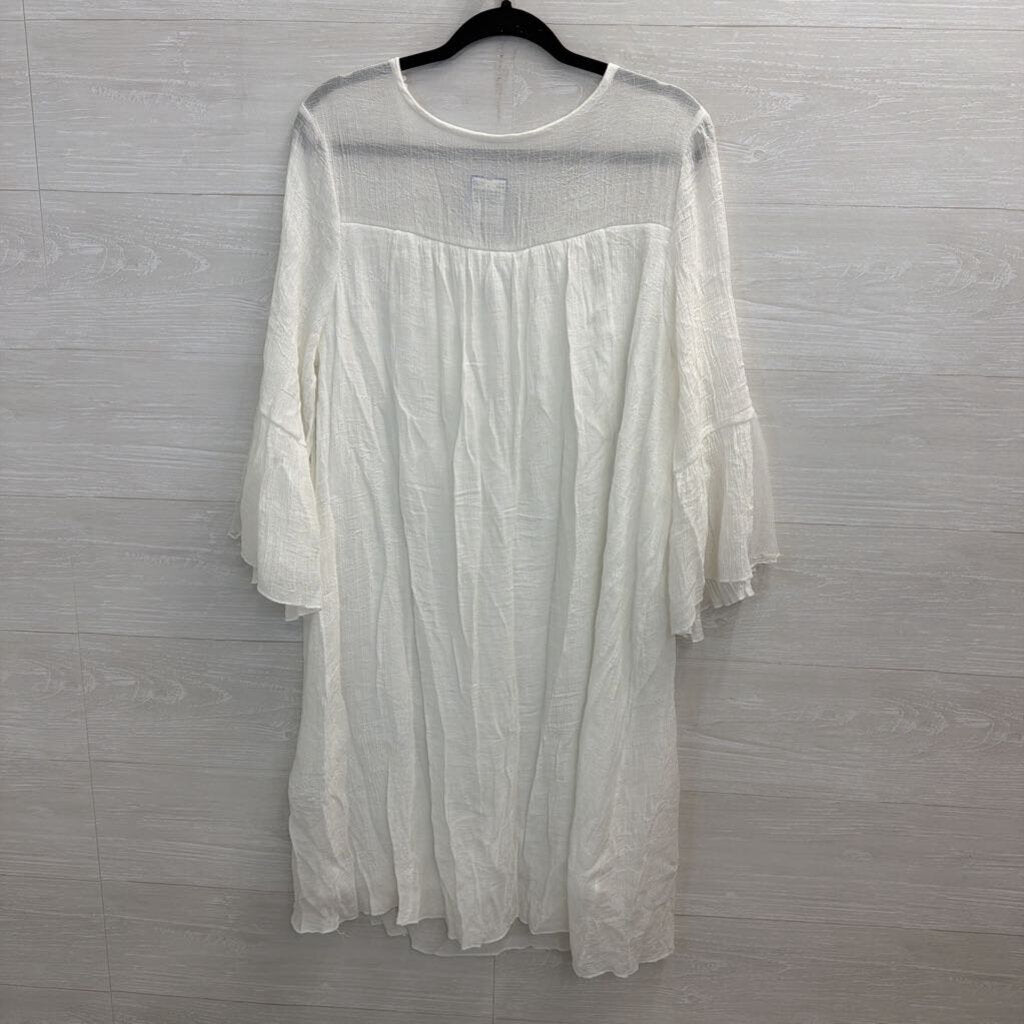 White Crochet Lace Detail Long Sleeve Dress Large