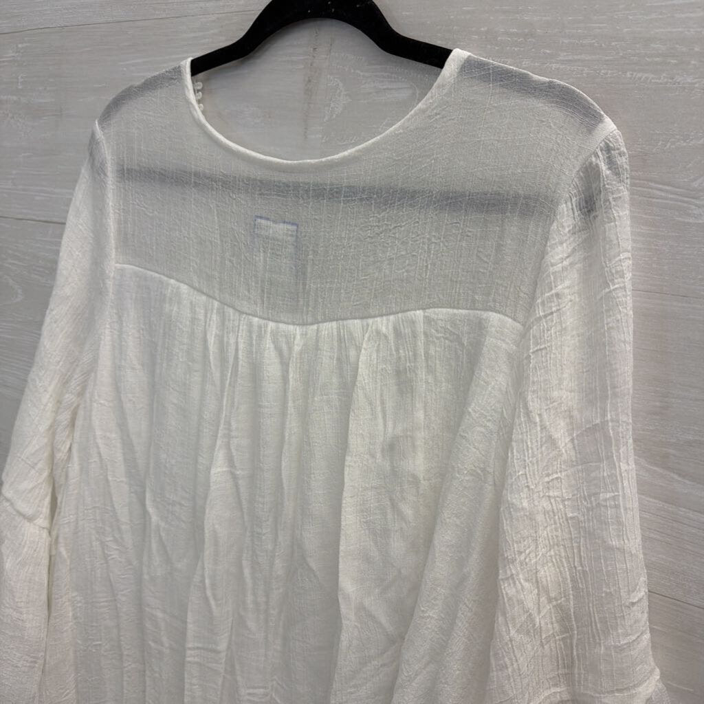 White Crochet Lace Detail Long Sleeve Dress Large