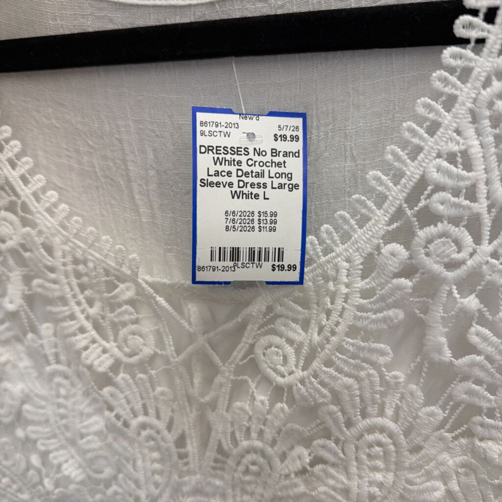 White Crochet Lace Detail Long Sleeve Dress Large