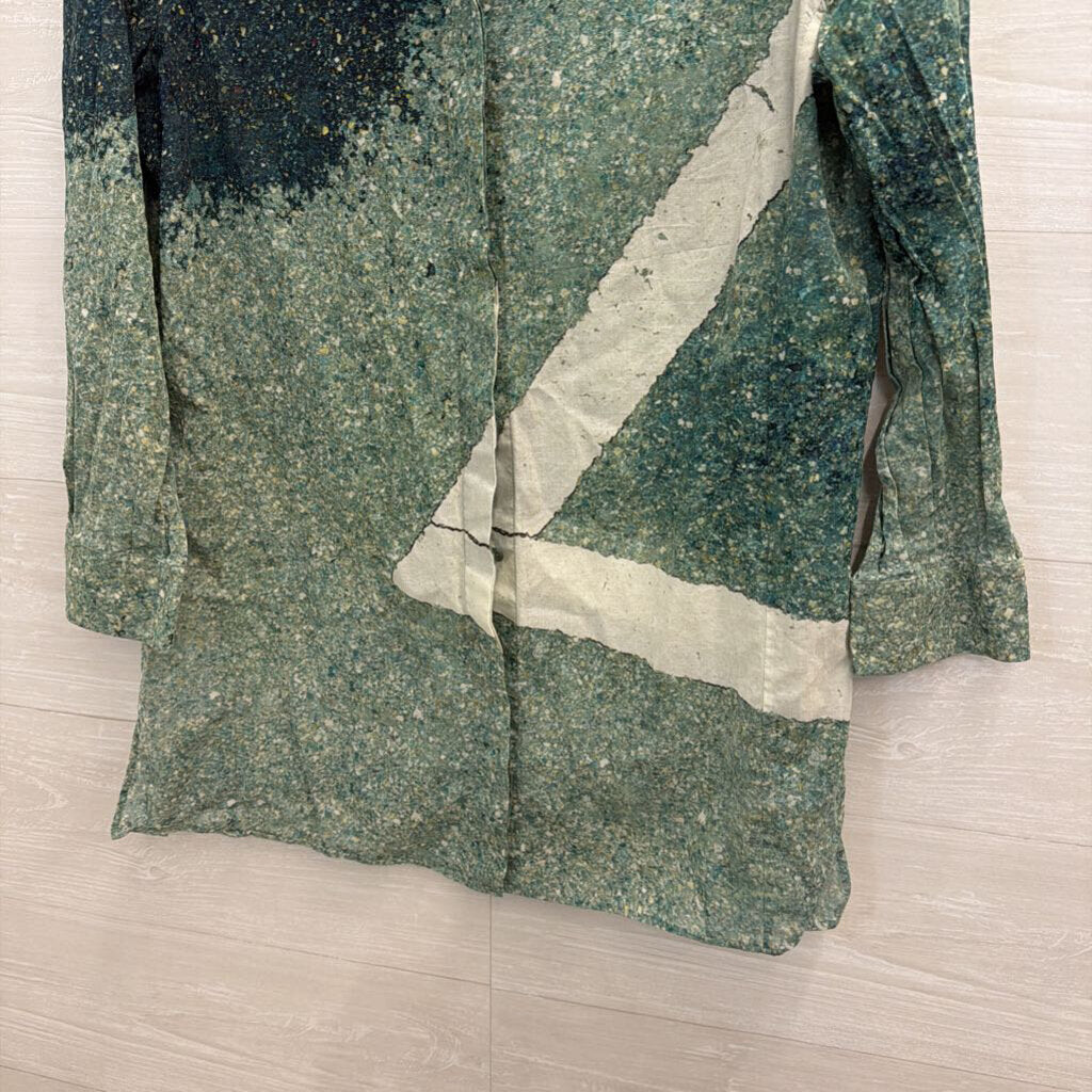 AKRIS Green/ Multi Print Long Sleeve Button Down Top Small