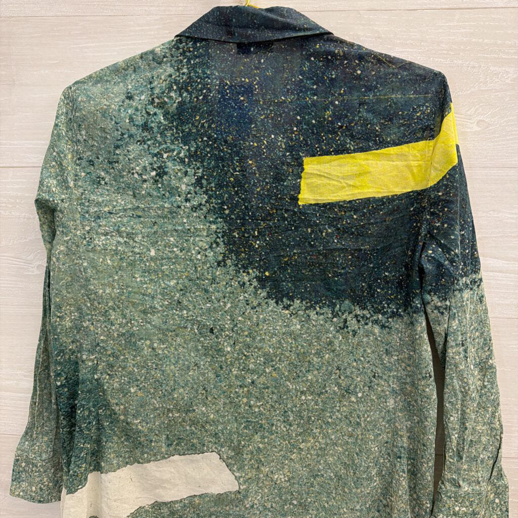 AKRIS Green/ Multi Print Long Sleeve Button Down Top Small