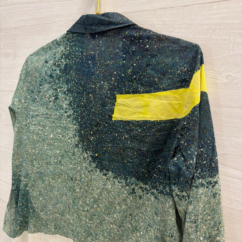 AKRIS Green/ Multi Print Long Sleeve Button Down Top Small