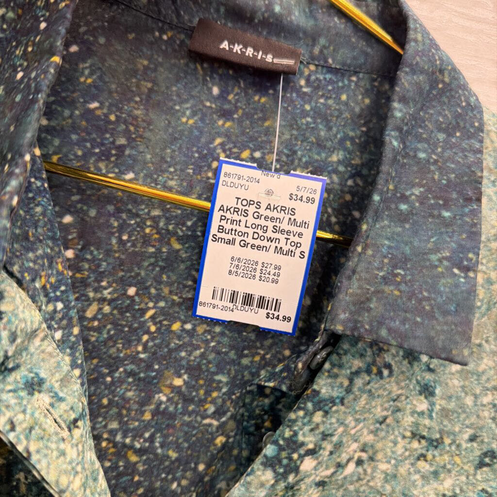 AKRIS Green/ Multi Print Long Sleeve Button Down Top Small