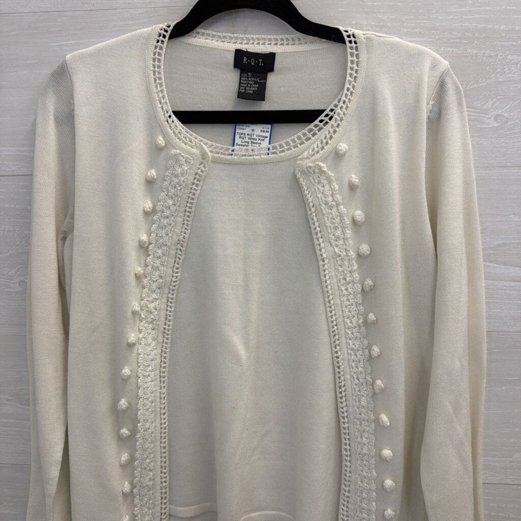 Vintage RQT White Knit Long Sleeve Sweater Top Small