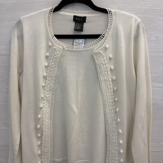 Vintage RQT White Knit Long Sleeve Sweater Top Small