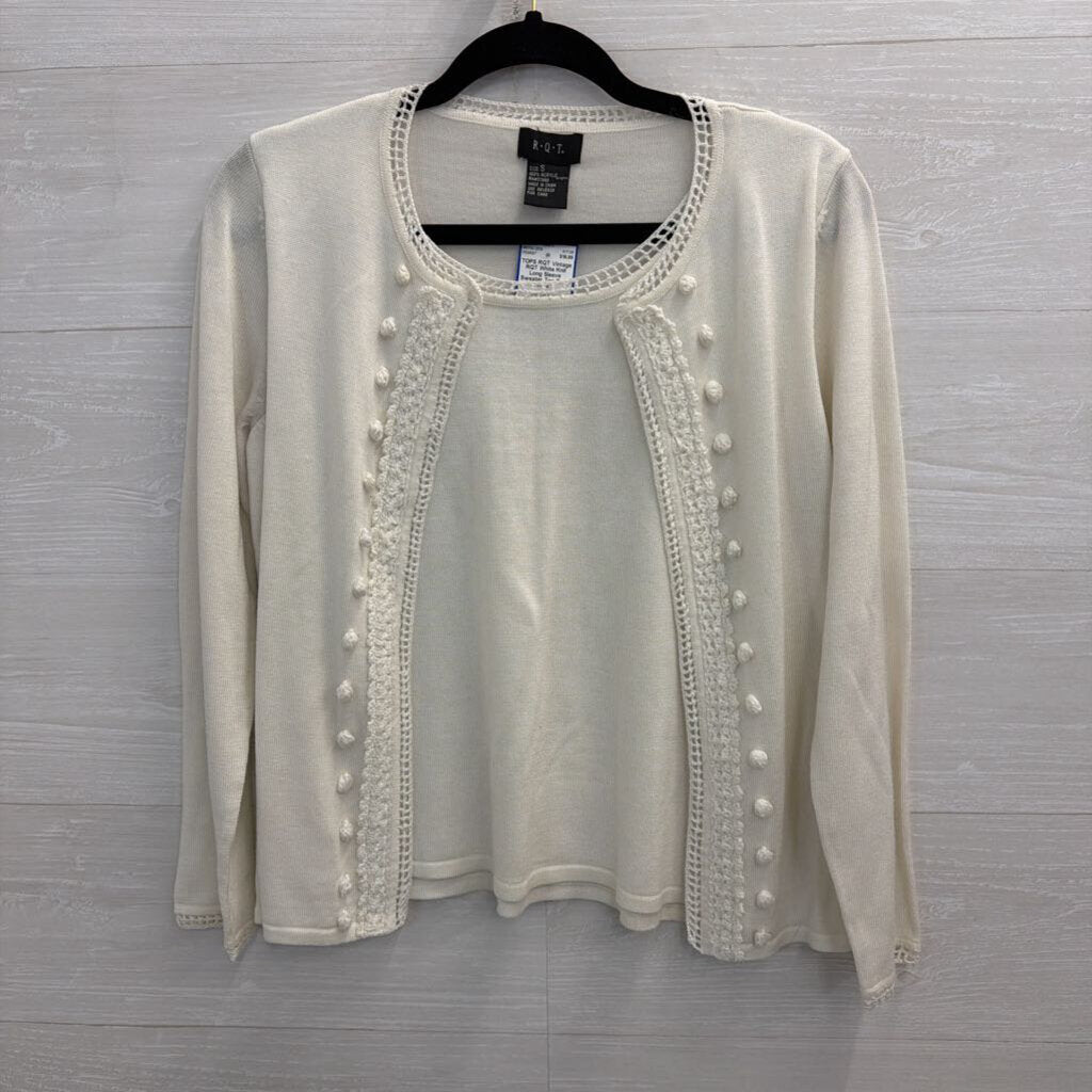 Vintage RQT White Knit Long Sleeve Sweater Top Small