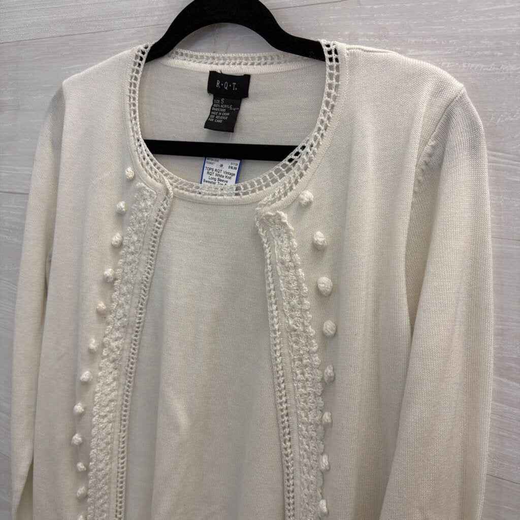 Vintage RQT White Knit Long Sleeve Sweater Top Small