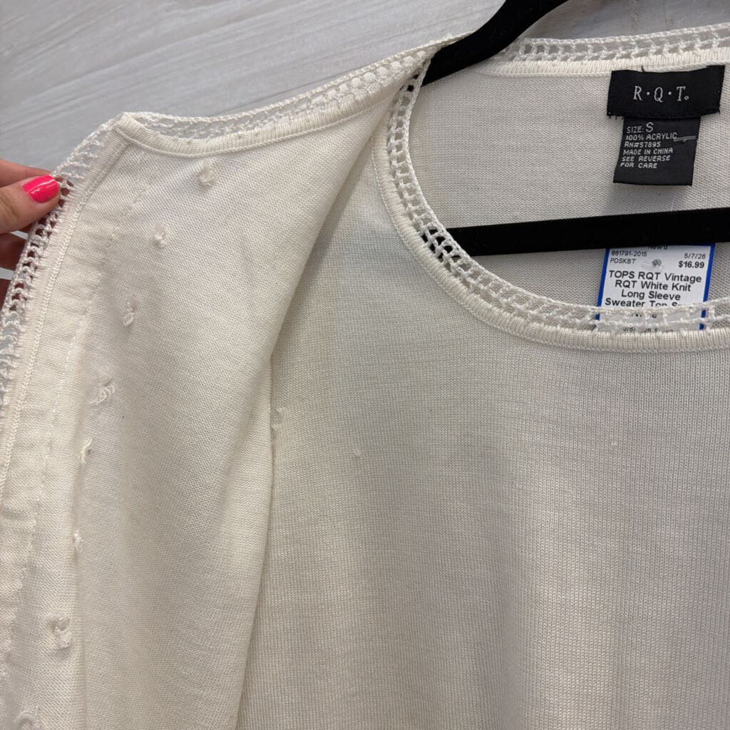 Vintage RQT White Knit Long Sleeve Sweater Top Small
