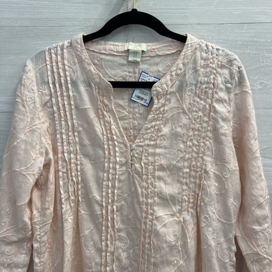St Tropez Pink 100% Linen Embroidered Print Long Sleeve Top Medium
