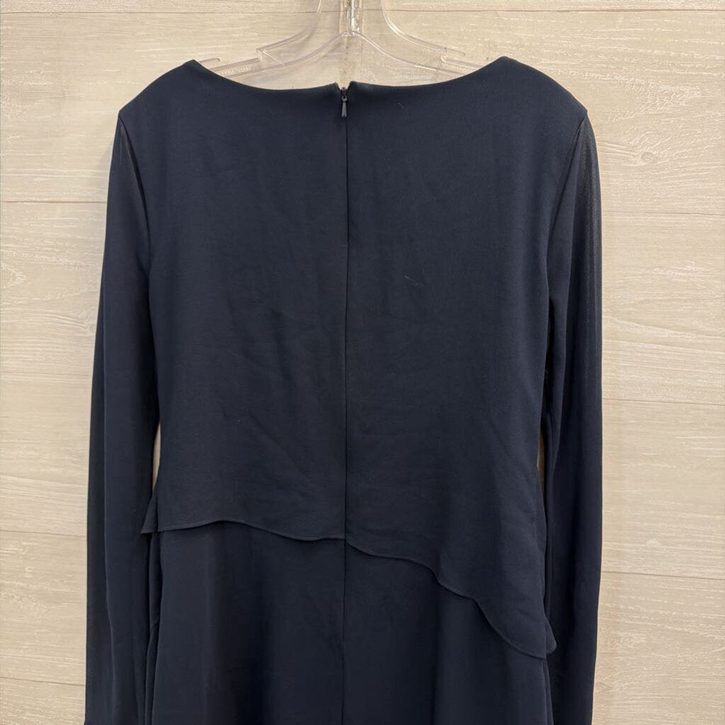 Evan Picone Navy Embellished Neckline Long Sleeve Short Formal Dress 8