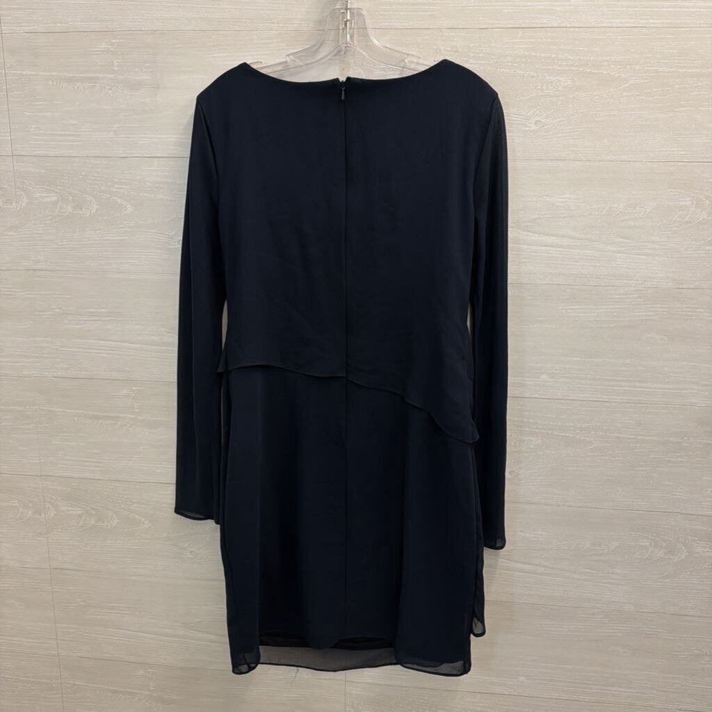 Evan Picone Navy Embellished Neckline Long Sleeve Short Formal Dress 8
