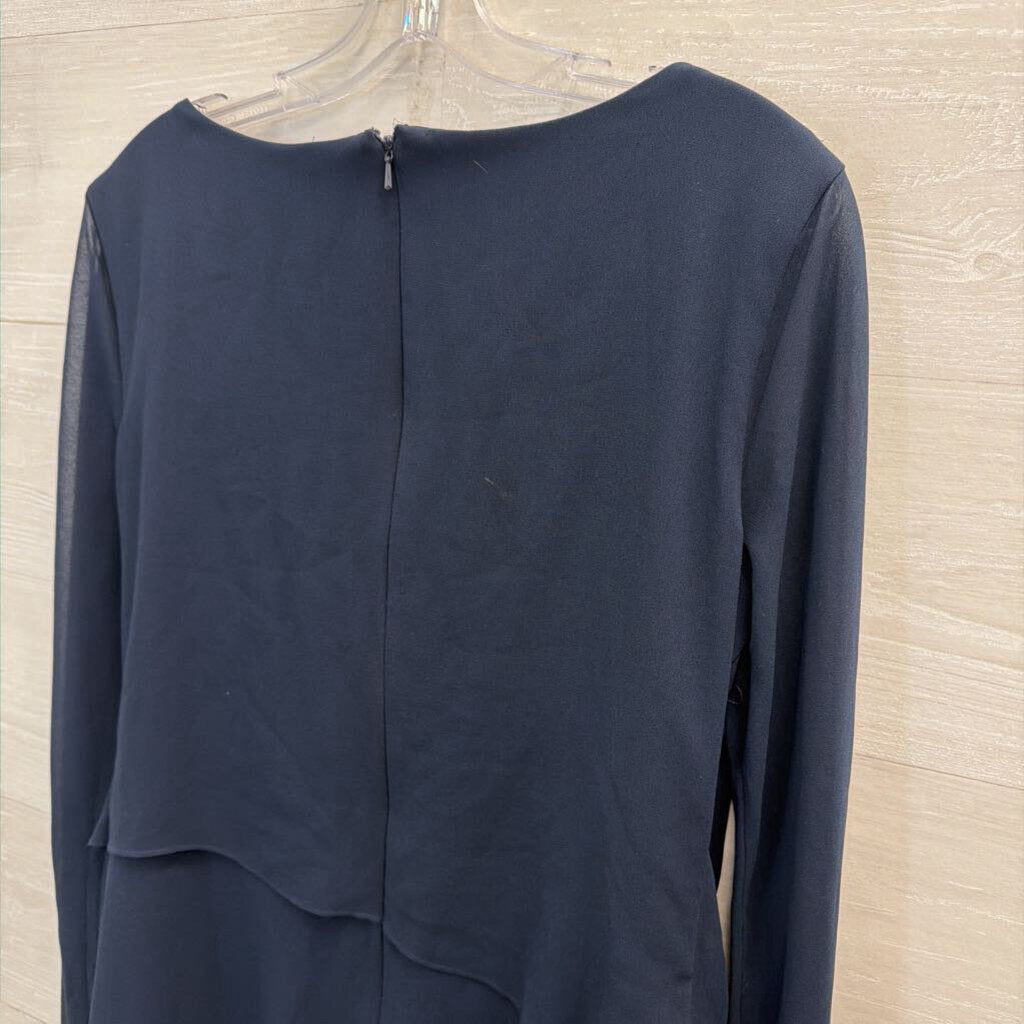 Evan Picone Navy Embellished Neckline Long Sleeve Short Formal Dress 8