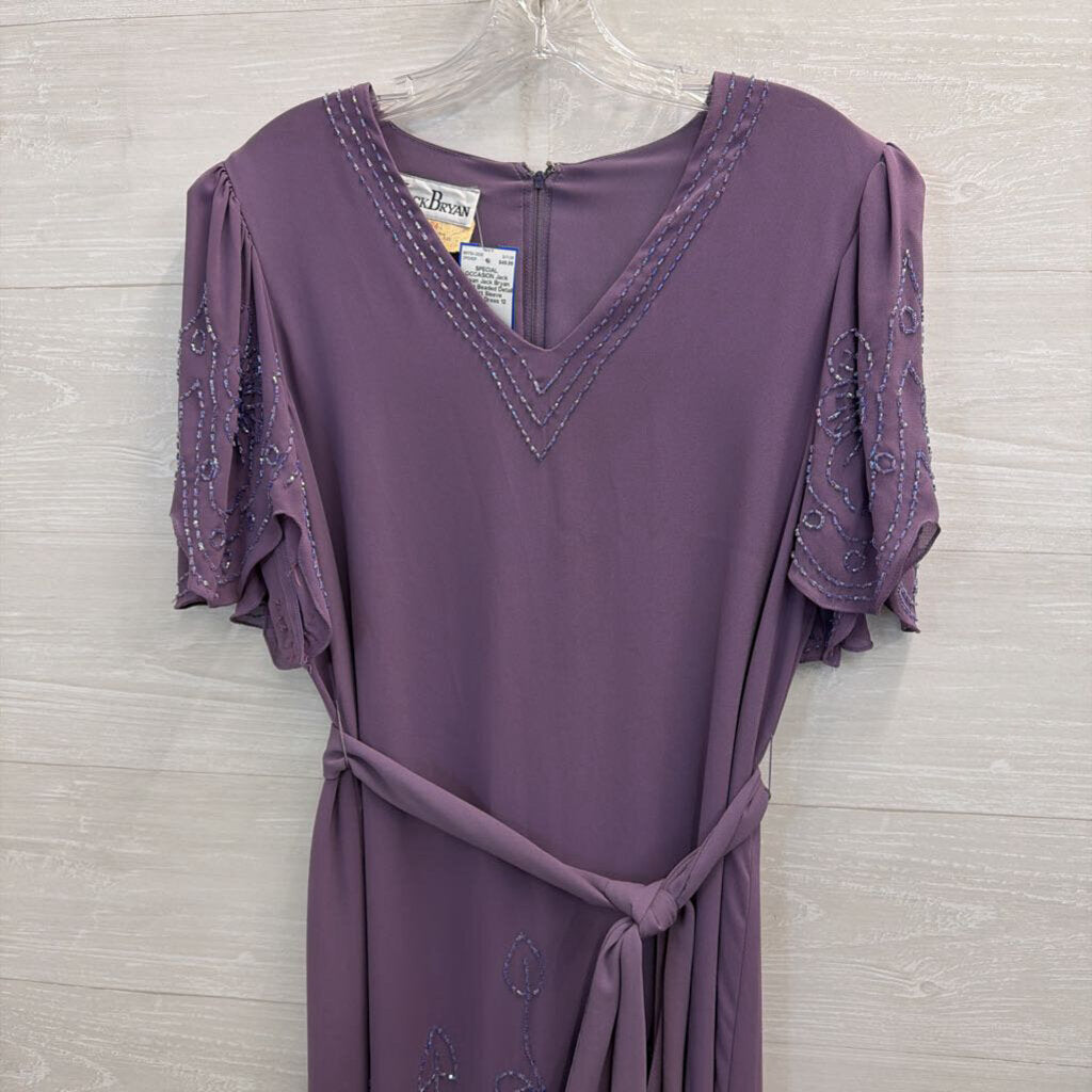 Jack Bryan Purple Beaded Detail Short Sleeve Formal Dress 12