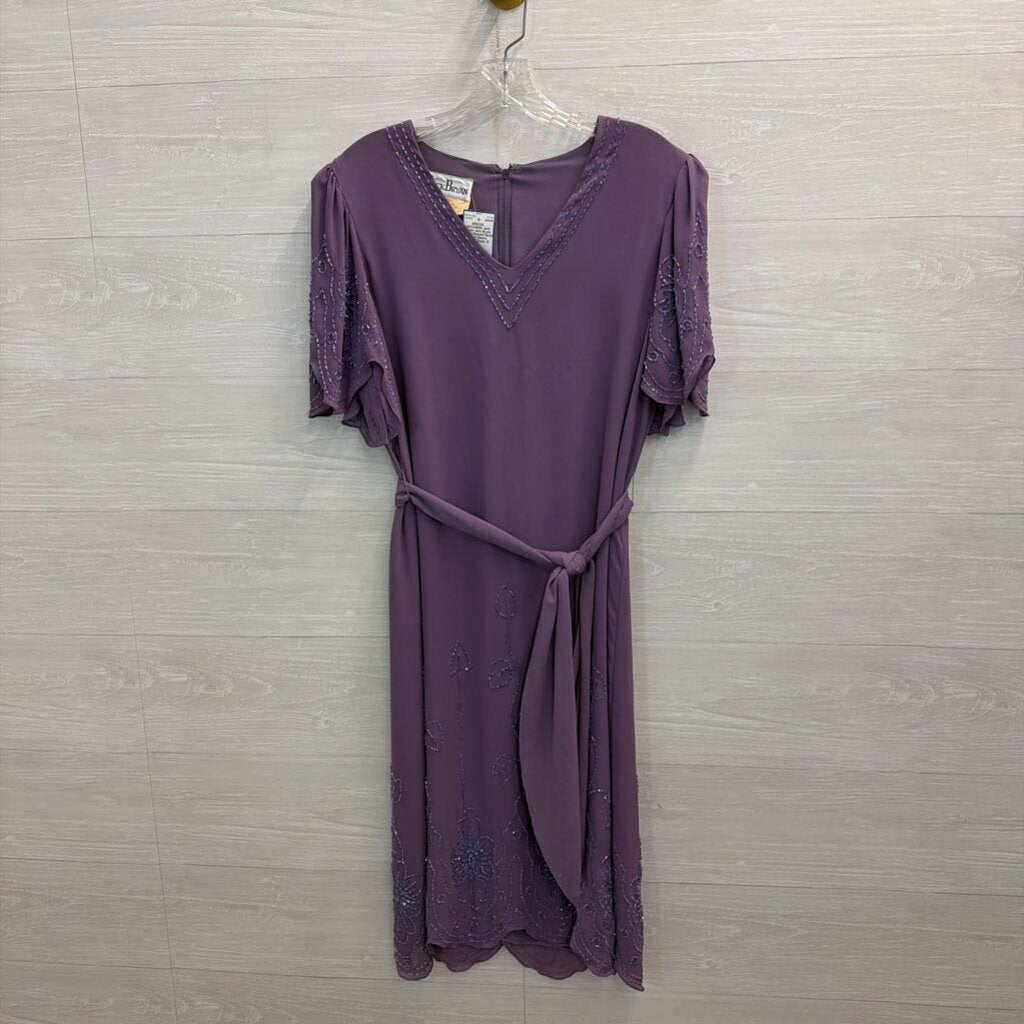 Jack Bryan Purple Beaded Detail Short Sleeve Formal Dress 12