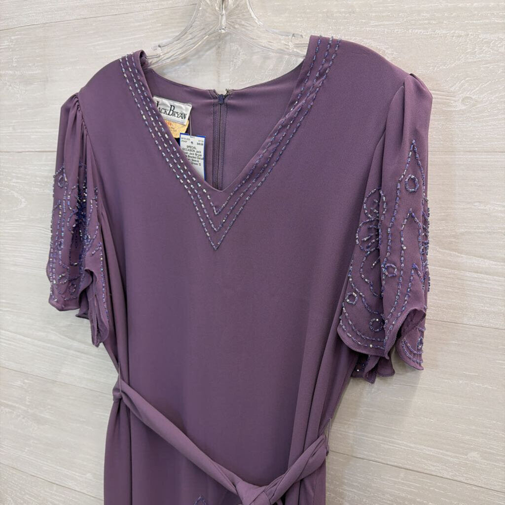 Jack Bryan Purple Beaded Detail Short Sleeve Formal Dress 12
