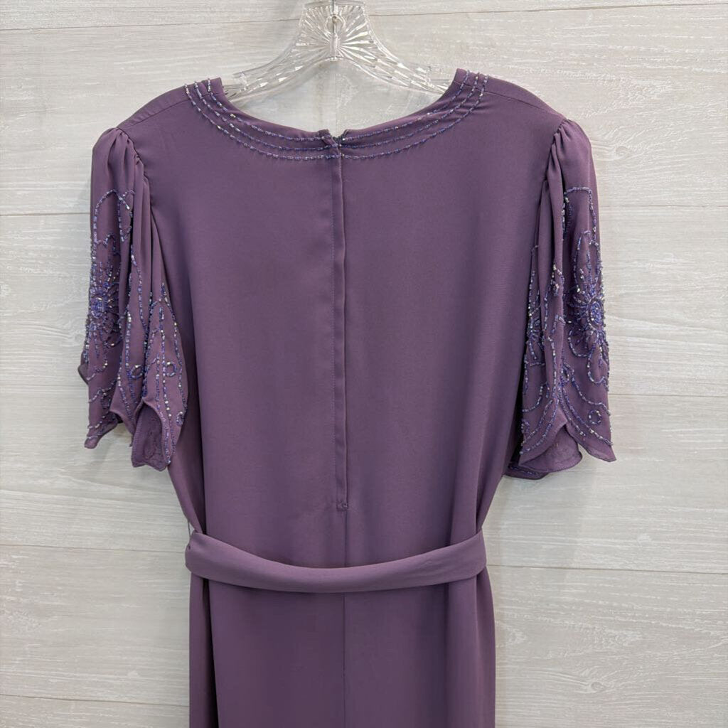 Jack Bryan Purple Beaded Detail Short Sleeve Formal Dress 12