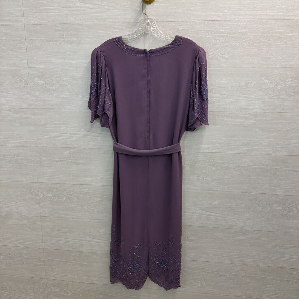 Jack Bryan Purple Beaded Detail Short Sleeve Formal Dress 12