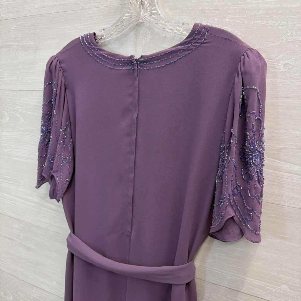 Jack Bryan Purple Beaded Detail Short Sleeve Formal Dress 12