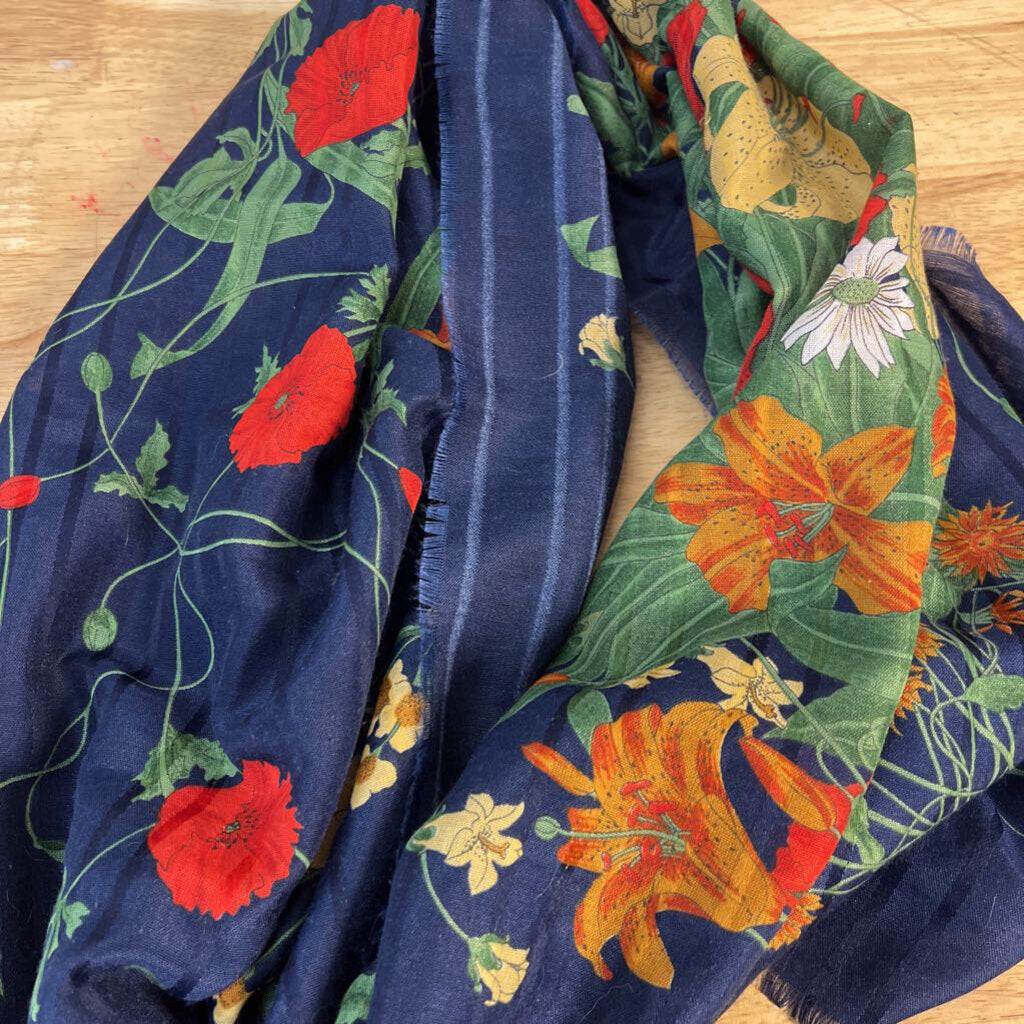 Navy/ Multi Floral Print Large Scarf