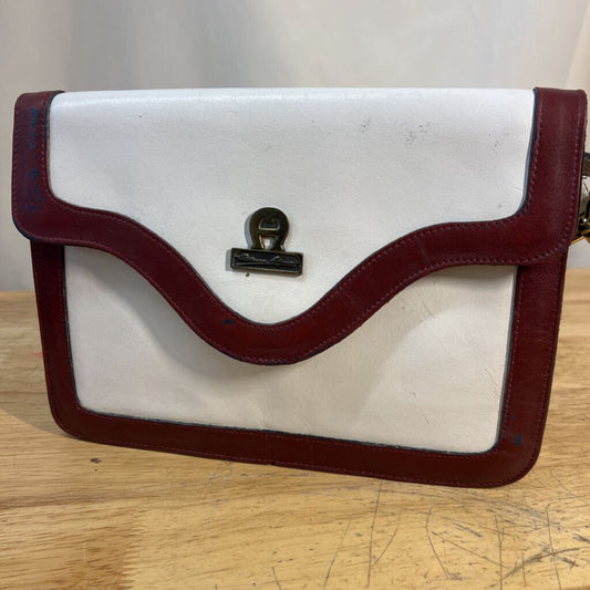 Vintage Etienne Aigner White/ Brown Trim Leather Purse
