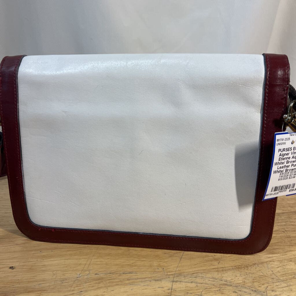 Vintage Etienne Aigner White/ Brown Trim Leather Purse