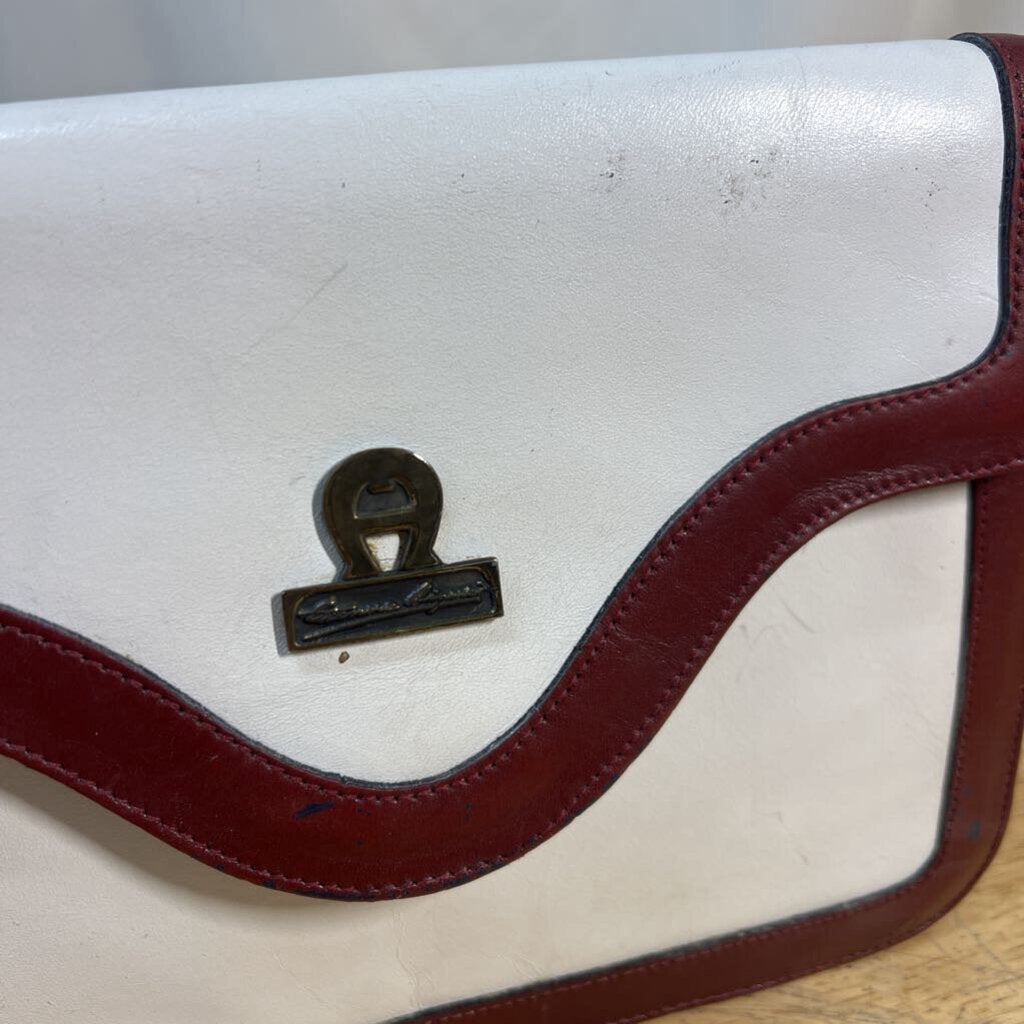 Vintage Etienne Aigner White/ Brown Trim Leather Purse