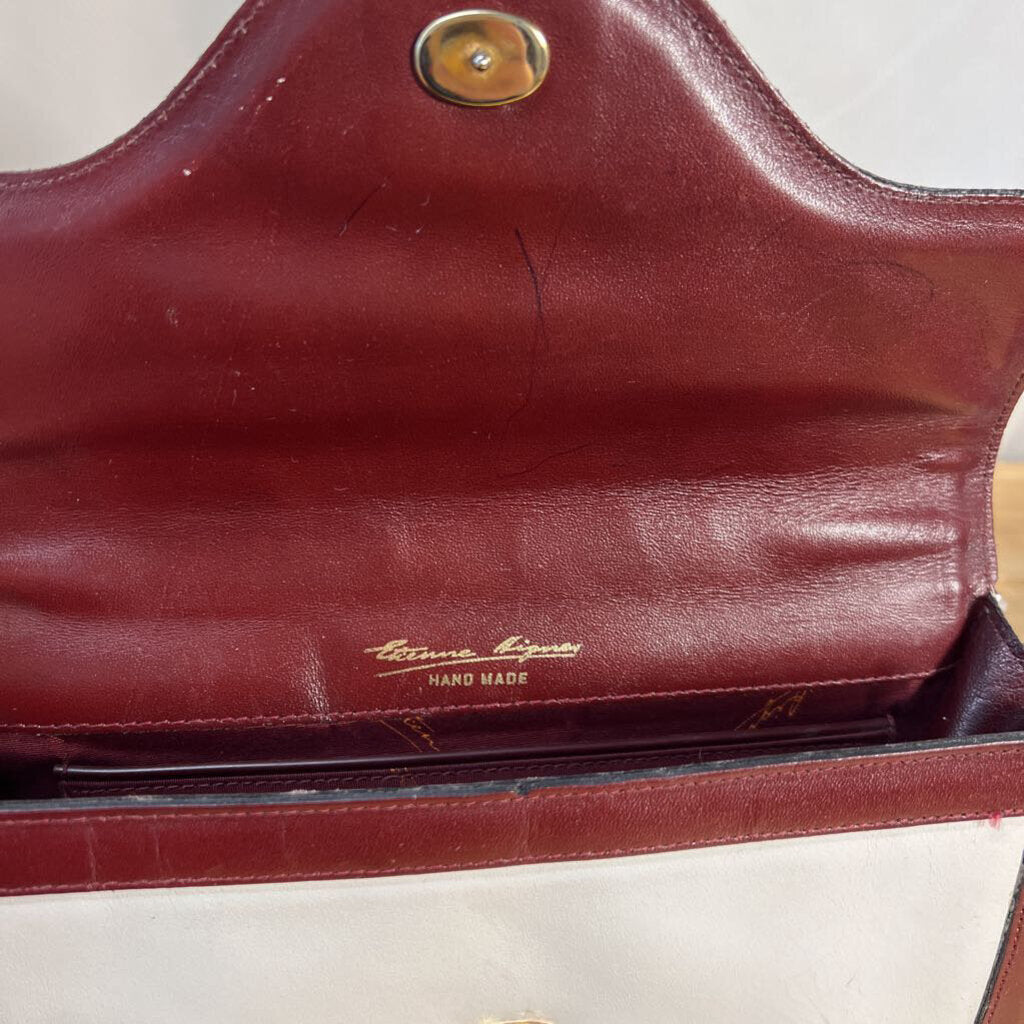 Vintage Etienne Aigner White/ Brown Trim Leather Purse