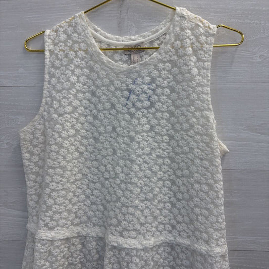 Logo White Embroidered Floral Sheer Tank Top Large