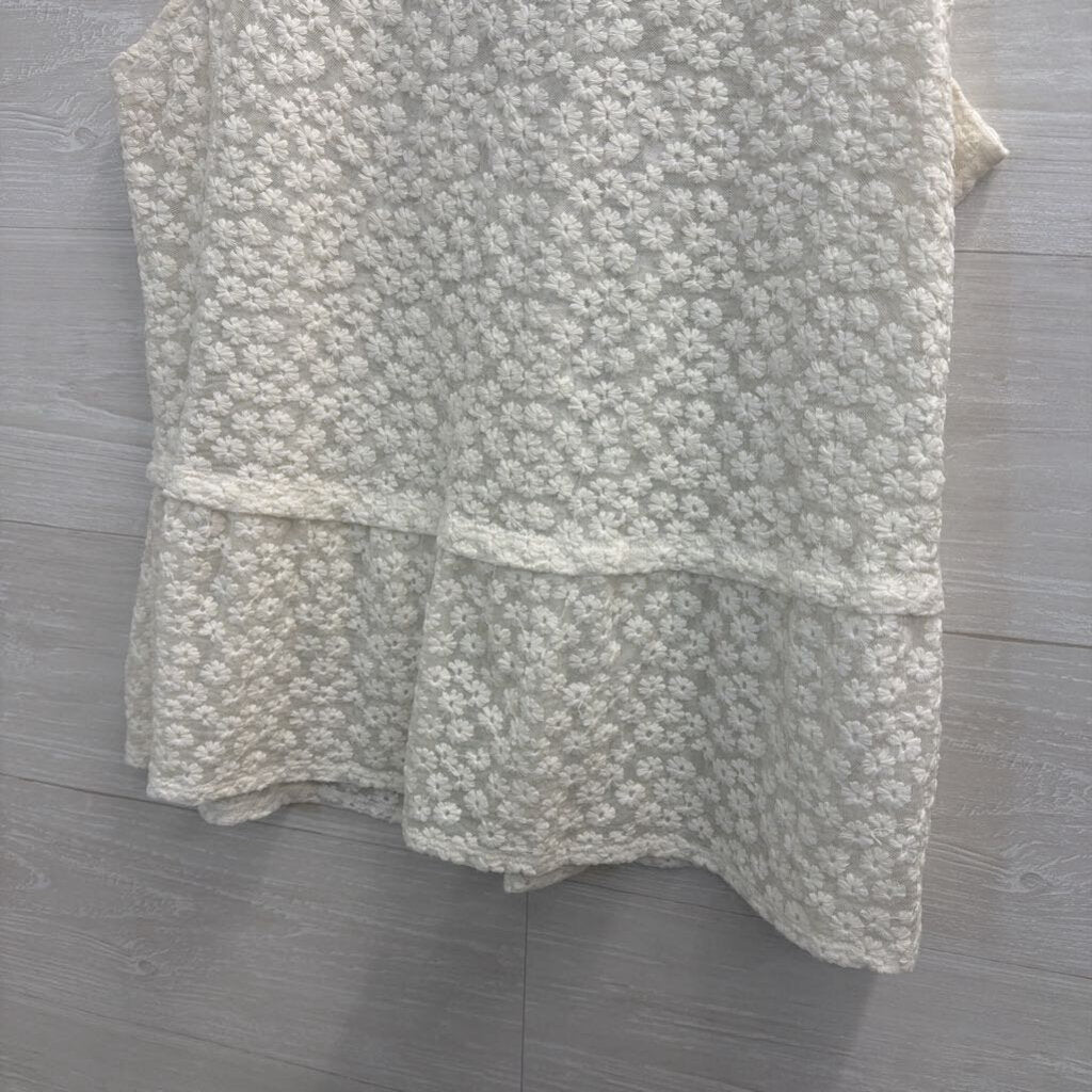 Logo White Embroidered Floral Sheer Tank Top Large
