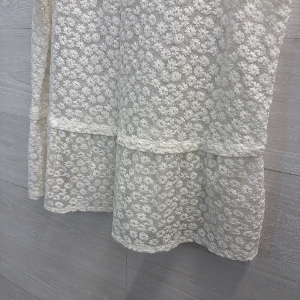 Logo White Embroidered Floral Sheer Tank Top Large