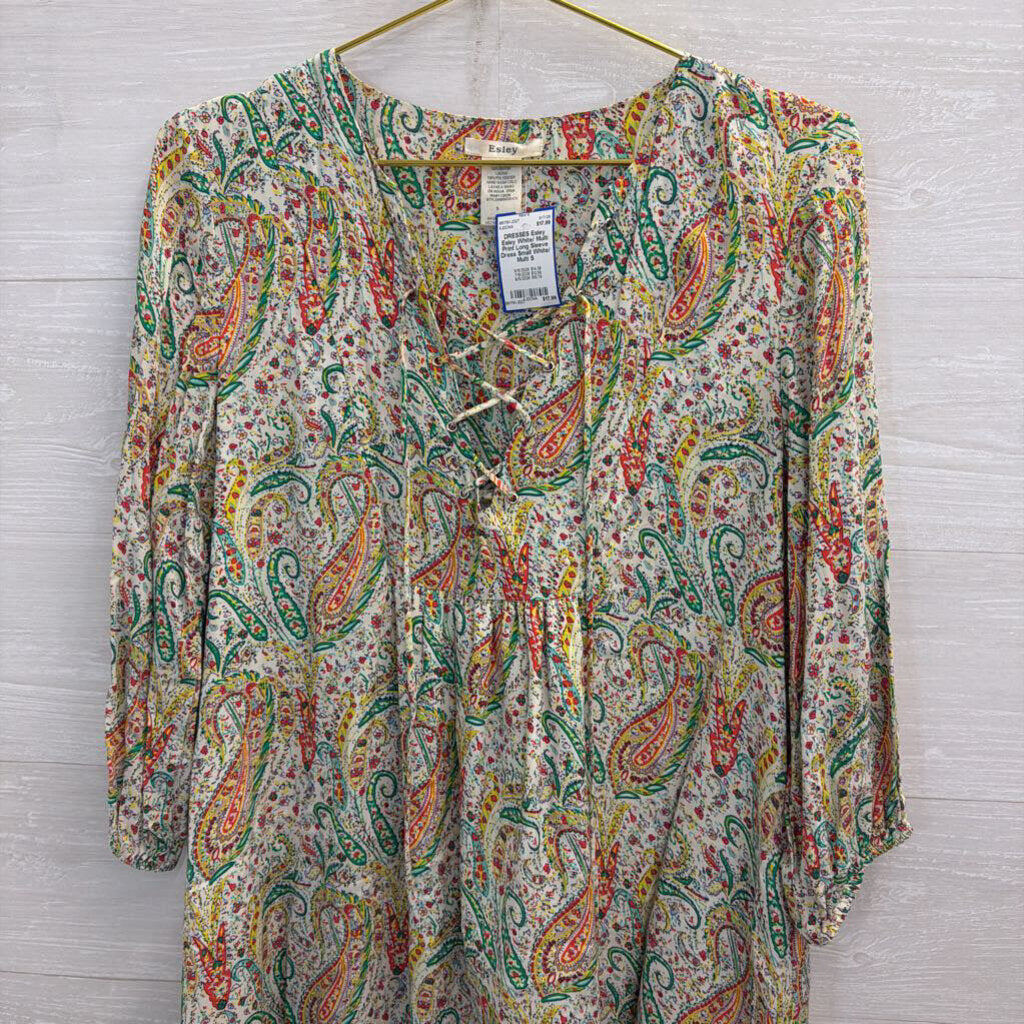 Esley White/ Multi Print Long Sleeve Dress Small