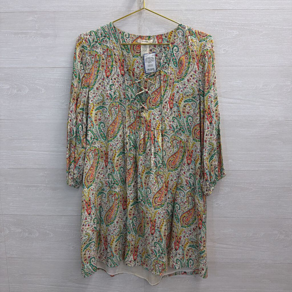 Esley White/ Multi Print Long Sleeve Dress Small