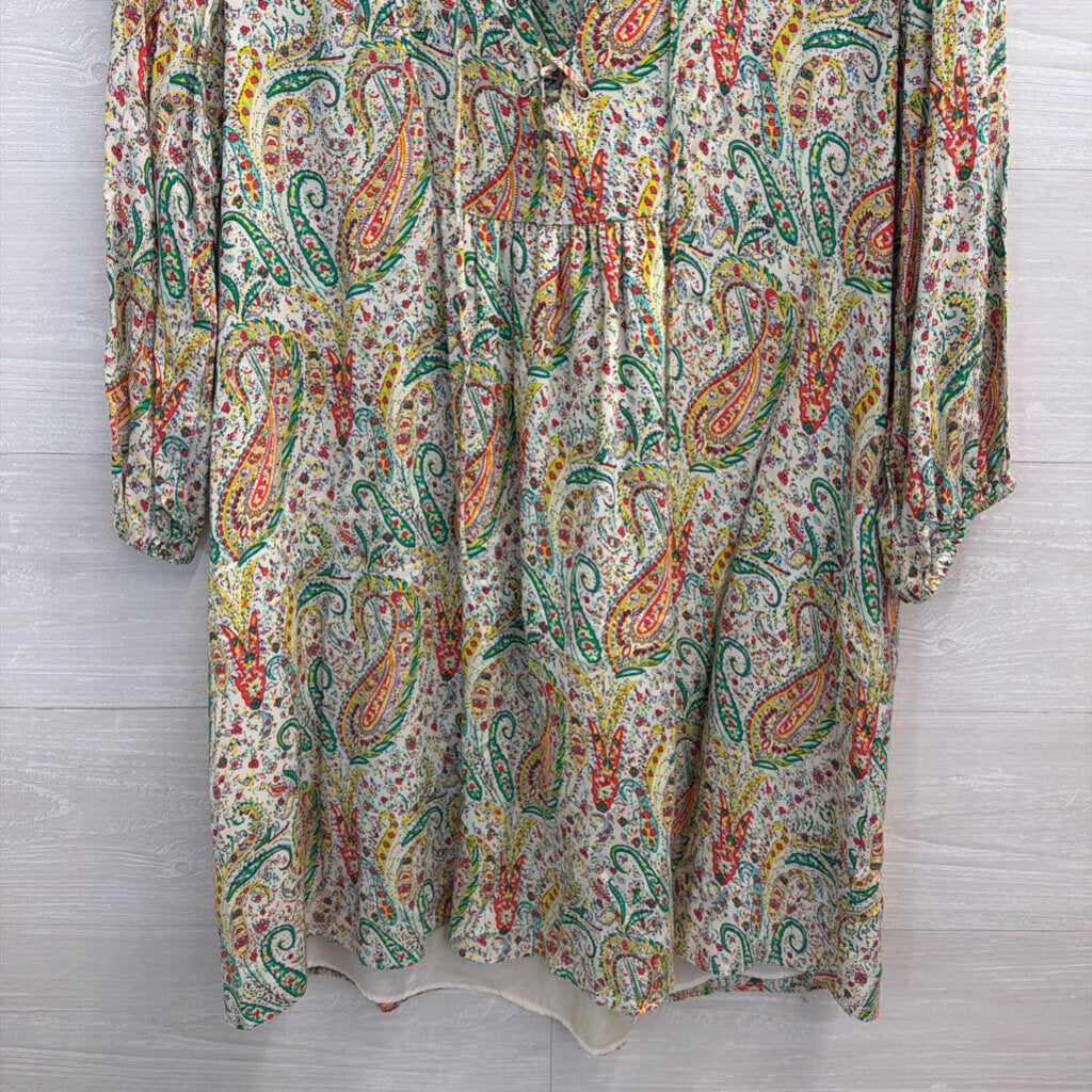 Esley White/ Multi Print Long Sleeve Dress Small
