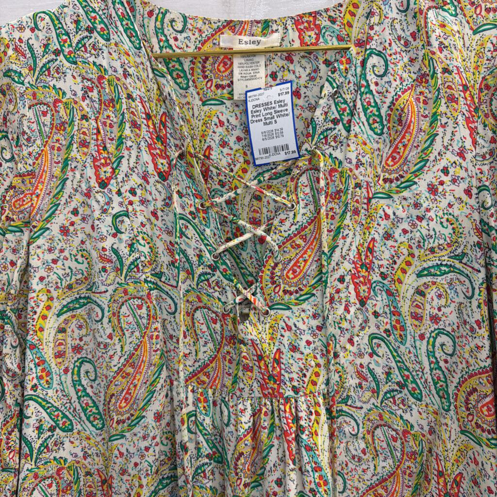 Esley White/ Multi Print Long Sleeve Dress Small