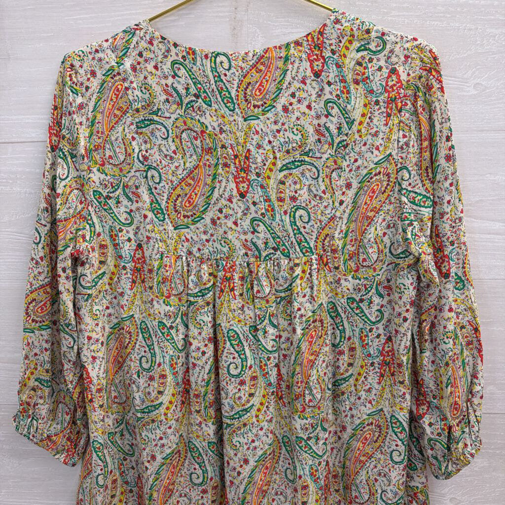 Esley White/ Multi Print Long Sleeve Dress Small