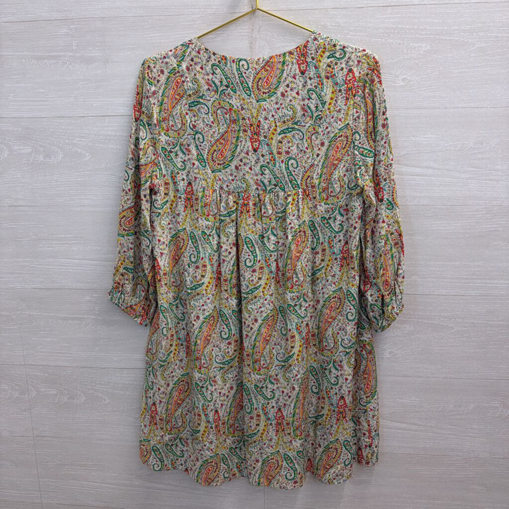 Esley White/ Multi Print Long Sleeve Dress Small