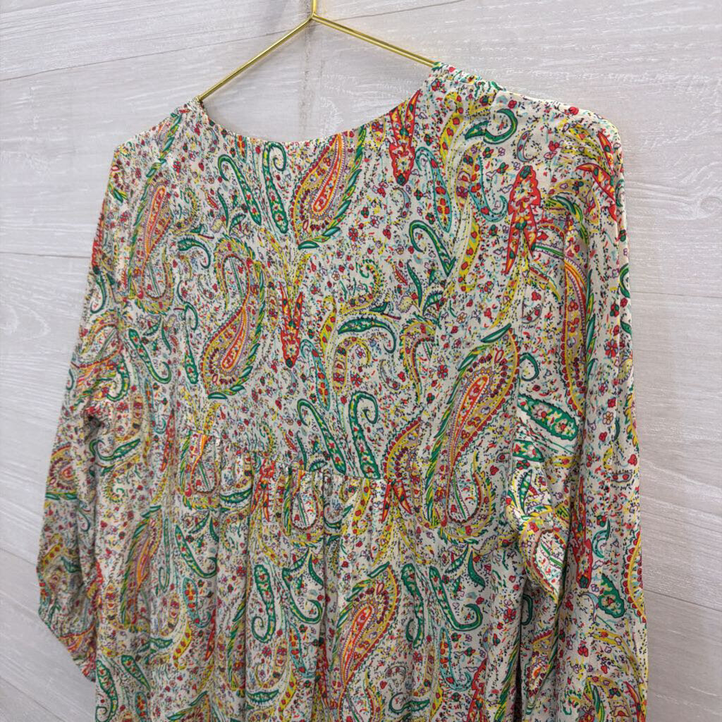 Esley White/ Multi Print Long Sleeve Dress Small